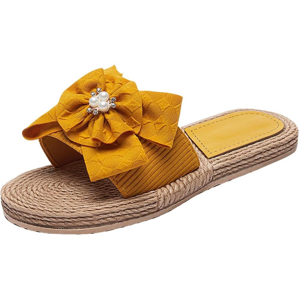imageSandales Femme Tresss Claquette De Plage Nud Femmes t Claquette Bout Ouvert Chaussons Lgres Mode Claquette Confortables Antidrapant Pantoufles Pantoufle Dt DcontractesA4 Jaune