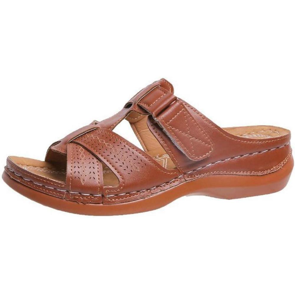imageSandales Femmes NuPieds Orthopdique Compenses Pantoufles Femme Ete Respirantes Semelles paisses AntiDrapant Chaussures Bohemia Romain Sandals Pantoufle De Vacances PlageA3 Brun