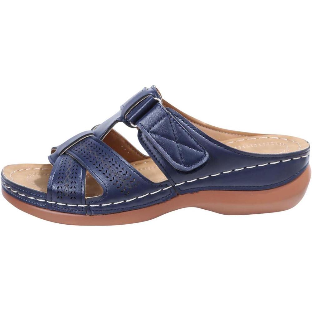 imageSandales Femmes NuPieds Orthopdique Compenses Pantoufles Femme Ete Respirantes Semelles paisses AntiDrapant Chaussures Bohemia Romain Sandals Pantoufle De Vacances PlageA3 Bleu Fonc