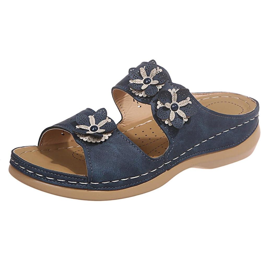 imageSandales Femmes NuPieds Orthopdique Compenses Pantoufles Femme Ete Respirantes Semelles paisses AntiDrapant Chaussures Bohemia Romain Sandals Pantoufle De Vacances PlageA4 Marine