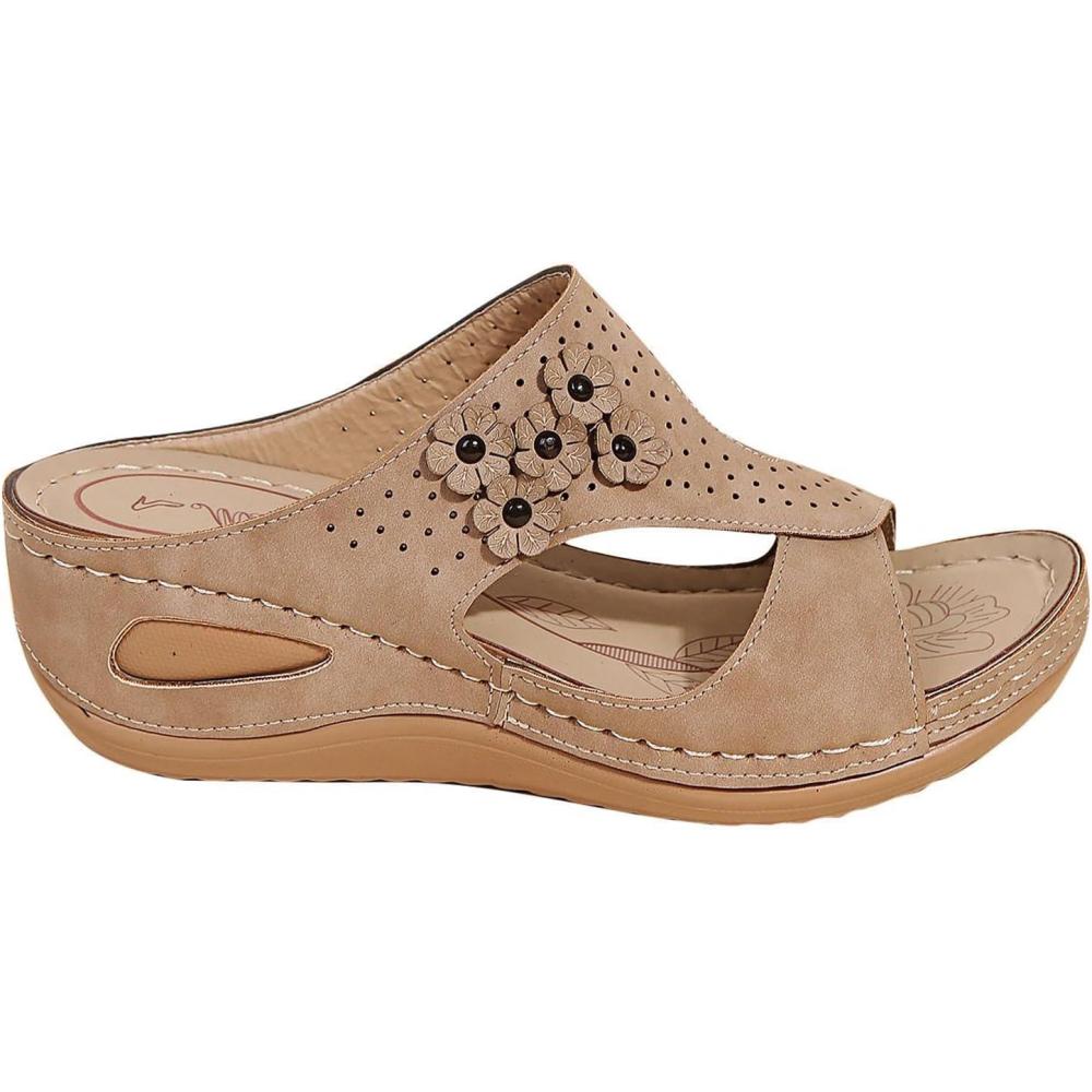 imageSandales Femmes NuPieds Orthopdique Compenses Pantoufles Femme Ete Respirantes Semelles paisses AntiDrapant Chaussures Bohemia Romain Sandals Pantoufle De Vacances PlageA1 Kaki