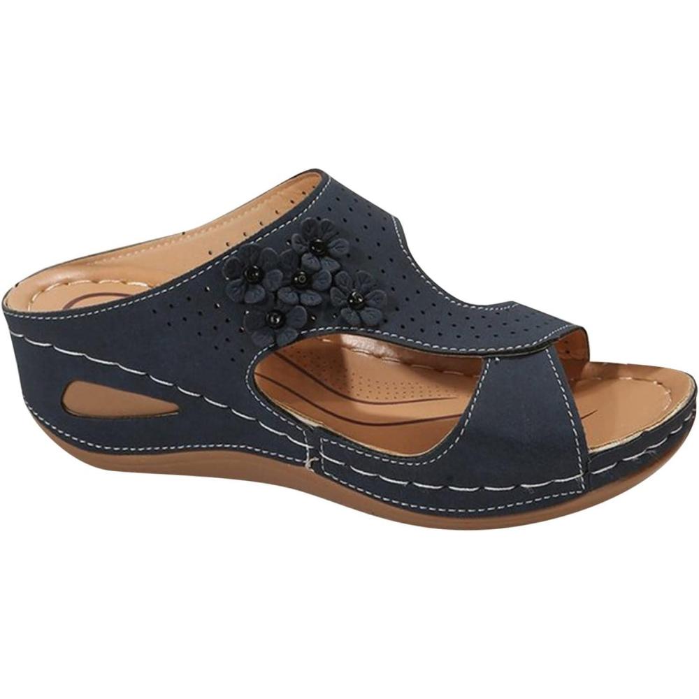 imageSandales Femmes NuPieds Orthopdique Compenses Pantoufles Femme Ete Respirantes Semelles paisses AntiDrapant Chaussures Bohemia Romain Sandals Pantoufle De Vacances PlageA1 Marine