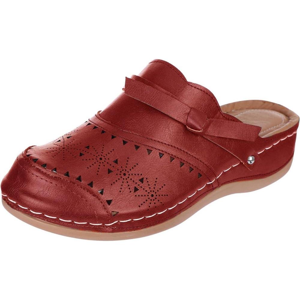 imageSandales Gardener pour femme avec plateau talon compens Chaussons lgrement ferms lavant creux Mules confortables enfiler Chaussures de jardin sandales de plageRouge