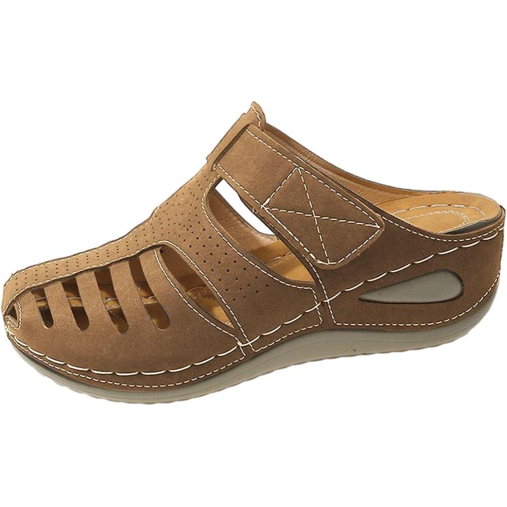 imageSandales de pcheur en cuir pour femme avec semelle compense pour femme dos nu sandales bout ferm mules talon inclin chaussons antidrapants chaussures orthopdiques lgresKaki