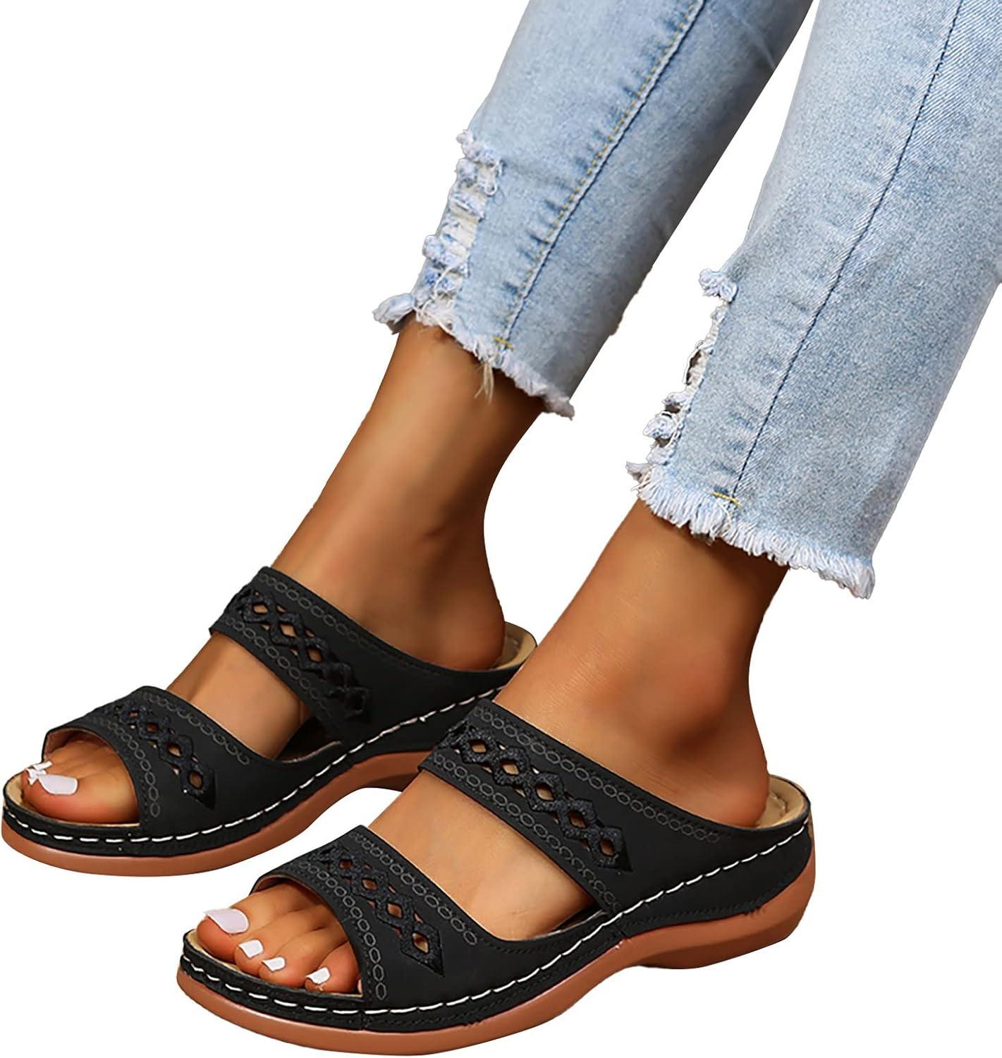 imageMules pour femme Sandales en cuir Pieds larges Chaussures dt respirantes Semelle extrieure en cuir Chaussures de jardin Sandales compenses confortables Chaussures orthopdiquesNoir