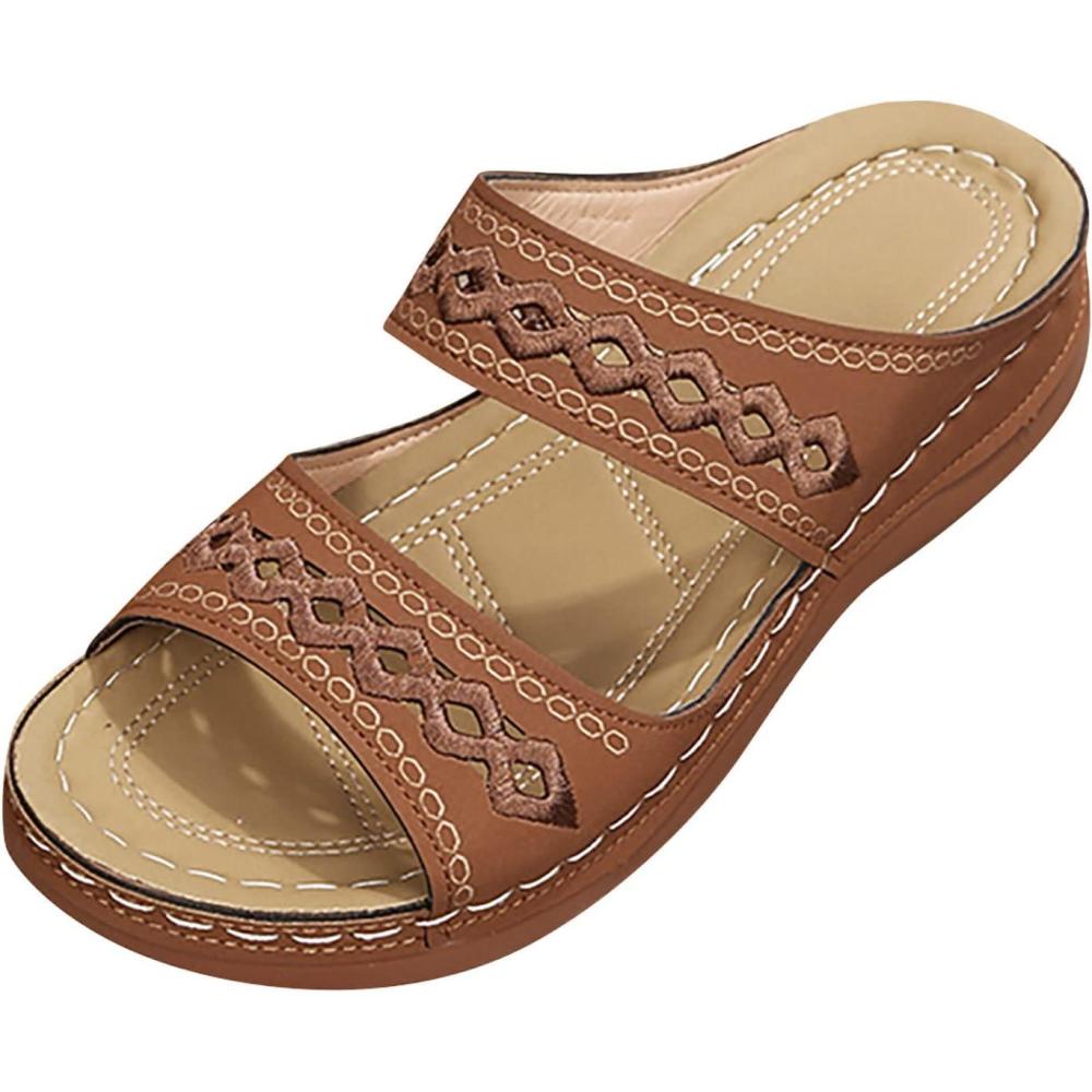 imageMules pour femme Sandales en cuir Pieds larges Chaussures dt respirantes Semelle extrieure en cuir Chaussures de jardin Sandales compenses confortables Chaussures orthopdiquesMarron