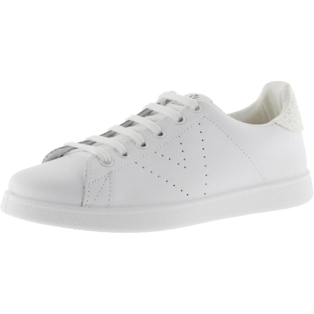 imageVictoria Basket Basse Tenis Cuir ampamp Arrire Paillet ampamp Logo Perfor 1125104 pour FillesBlanc