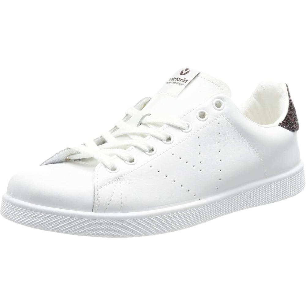 imageVictoria Basket Basse Tenis Cuir ampamp Arrire Paillet ampamp Logo Perfor 1125104 pour FillesRouge Prune