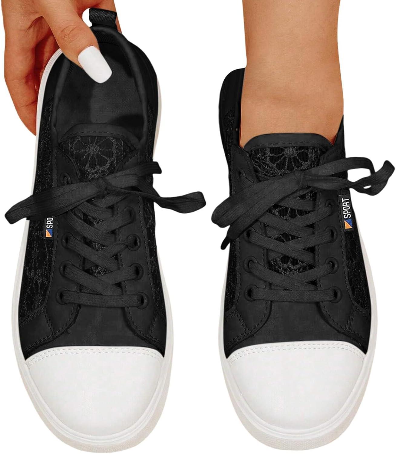 imageChaussures de loisirs pour femme Baskets orthopdiques brodes Dentelle respirante Chaussures lgantes lacets Chaussures de course lgres et sportives Chaussures plates Chaussures deNoir