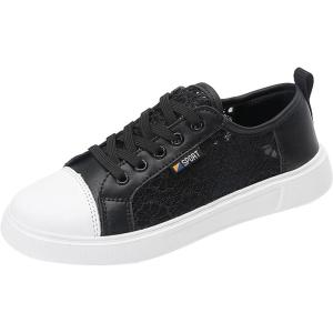 Chaussures de loisirs pour femme – Baskets orthopédiques brodées – Dentelle respirante – Chaussures élégantes à lacets – Chaussures de course légères et sportives – Chaussures plates – Chaussures de(Noir)