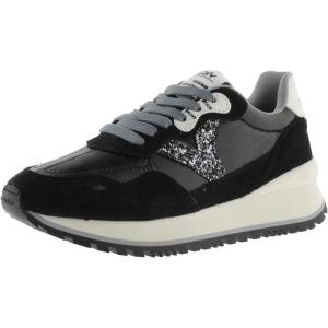 Victoria Basket Basse Viento Nylon Métallisé & Logo Pailleté & Pièces en Croûte De Cuir Assorties & Semelle Crantée 1157102 pour Femme(Noir)