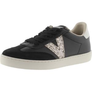 Victoria Basket Basse Berlin Ciclista Effet Cuir Pompée & Logo Pailleté & Bout en Croûte De Cuir 1126198 pour Femme(Noir)