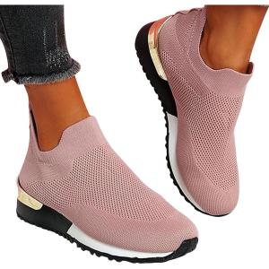 2024 Chaussures de Sécurité Femme Chaussure de Sport Femme a La Baskets à Compensés pour Femmes Ete Mode Air Running Course Chaussures sans Lacet Casual Mesh Respirant Confort Sneakers Outdoor(01 Rose)