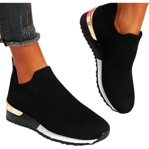 2024 Chaussures de Sécurité Femme Chaussure de Sport Femme a La Baskets à Compensés pour Femmes Ete Mode Air Running Course Chaussures sans Lacet Casual Mesh Respirant Confort Sneakers Outdoor(01 le Noir)