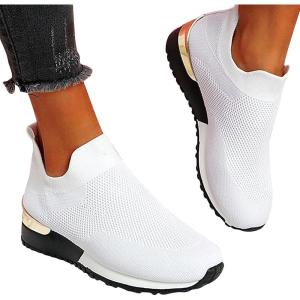 2024 Chaussures de Sécurité Femme Chaussure de Sport Femme a La Baskets à Compensés pour Femmes Ete Mode Air Running Course Chaussures sans Lacet Casual Mesh Respirant Confort Sneakers Outdoor(01 Blanc)