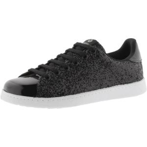 Victoria Basket Basse Tenis Paillettes & Détails Métallisés & Lacets Assortis 112558 pour Filles(Noir)