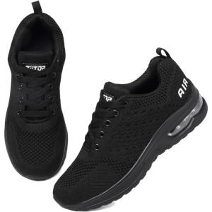 Basket Femme Chaussures de Running Sneakers Femme Basket de Marche à Coussin d&rsquo;air Respirant Chaussures de Course Légères Chaussures Mode et Sport pour Femmes Fitness Gym Jogging Outdoor Sneakers(Noir)