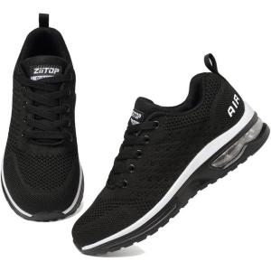 Basket Femme Chaussures de Running Sneakers Femme Basket de Marche à Coussin d&rsquo;air Respirant Chaussures de Course Légères Chaussures Mode et Sport pour Femmes Fitness Gym Jogging Outdoor Sneakers(Noir et Blanc)