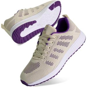 Youecci Chaussures de Course pour Femmes Légères – Chaussures de Marche Respirantes pour Sports, Tennis, Athlétisme, Gym, Baskets décontractées en Maille Anti-dérapantes(Gris Violet)