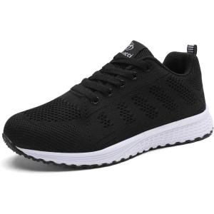 Youecci Chaussures de Course pour Femmes Légères – Chaussures de Marche Respirantes pour Sports, Tennis, Athlétisme, Gym, Baskets décontractées en Maille Anti-dérapantes(Noir Blanc)