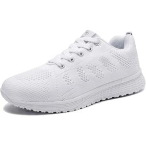 Youecci Chaussures de Course pour Femmes Légères – Chaussures de Marche Respirantes pour Sports, Tennis, Athlétisme, Gym, Baskets décontractées en Maille Anti-dérapantes(Blanc)