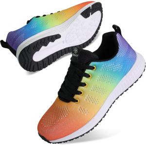 Youecci Chaussures de Course pour Femmes Légères – Chaussures de Marche Respirantes pour Sports, Tennis, Athlétisme, Gym, Baskets décontractées en Maille Anti-dérapantes(Multicolore)