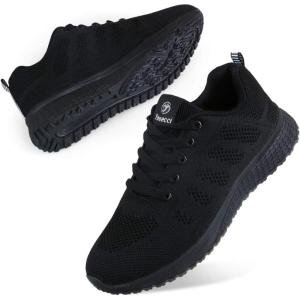 Youecci Chaussures de Course pour Femmes Légères – Chaussures de Marche Respirantes pour Sports, Tennis, Athlétisme, Gym, Baskets décontractées en Maille Anti-dérapantes(Noir)
