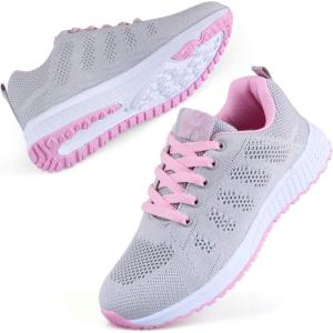 Youecci Chaussures de Course pour Femmes Légères – Chaussures de Marche Respirantes pour Sports, Tennis, Athlétisme, Gym, Baskets décontractées en Maille Anti-dérapantes(Rose Gris)