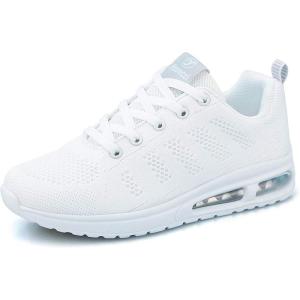 Youecci Chaussures de Course pour Femmes Légères – Chaussures de Marche Respirantes pour Sports, Tennis, Athlétisme, Gym, Baskets décontractées en Maille Anti-dérapantes(4 C Blanc)