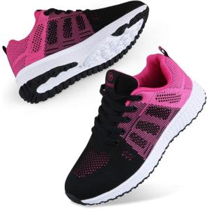 Youecci Chaussures de Course pour Femmes Légères – Chaussures de Marche Respirantes pour Sports, Tennis, Athlétisme, Gym, Baskets décontractées en Maille Anti-dérapantes(Noir Rose Rouge)