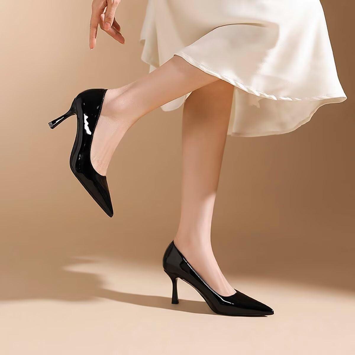 imageEscarpins bout pointu pour femme Talons aiguilles confortables pour mariage travail et fte chaussures habilles classiques bout ferm noir 35 EU