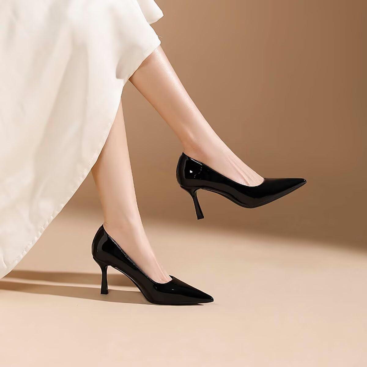 imageEscarpins bout pointu pour femme Talons aiguilles confortables pour mariage travail et fte chaussures habilles classiques bout ferm noir 35 EU