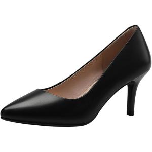 Femme Cuir Véritable 5CM/7CM/9CM Talons Hauts Élégant Escarpins Bout Pointu Bureau Chaussures de Travai(Noir 7cm)