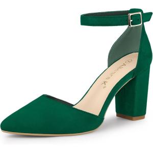 Allegra K Escarpins à Talons épais et Bout Pointu pour Femmes(Vert)