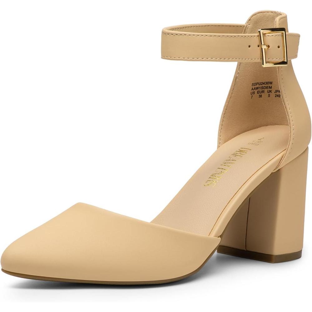 imageDREAM PAIRS Escarpins Femme Petit Talon Bout Pointu Chaussures Talon Confort Chic pour Mariage Bureau ou Soire Talon 75 cmNu Nubuck