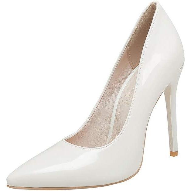 imageEscarpins sexy en cuir verni bout pointu pour femme avec talon haut de 11 cm Escarpins faciles marcher et soire pour femme Grande taille za637sBlanc
