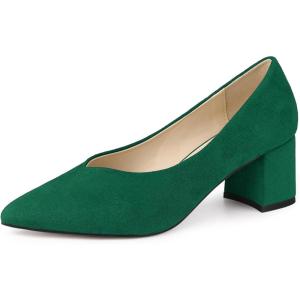 Allegra K Escarpins à Bout Pointu à Enfiler pour Gros Talons Femmes(Vert)