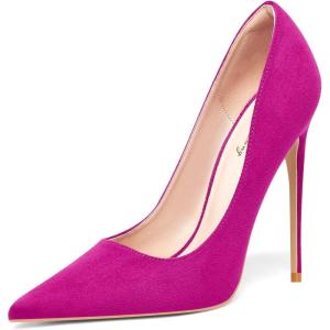 Zhabtuc Escarpins Femme Talons Aiguilles en Daim 12CM, Talons Hauts Élégant à Bout Pointu Chaussures Fermées à Talons Aiguilles pour Robe de Mariée et Fête Stiletto Pompes(Daim Rose Vif)