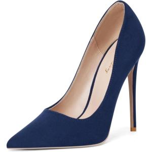 Zhabtuc Escarpins Femme Talons Aiguilles en Daim 12CM, Talons Hauts Élégant à Bout Pointu Chaussures Fermées à Talons Aiguilles pour Robe de Mariée et Fête Stiletto Pompes(Daim Bleu Marine)