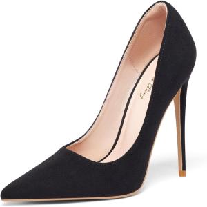 Zhabtuc Escarpins Femme Talons Aiguilles en Daim 12CM, Talons Hauts Élégant à Bout Pointu Chaussures Fermées à Talons Aiguilles pour Robe de Mariée et Fête Stiletto Pompes(Daim Noir)