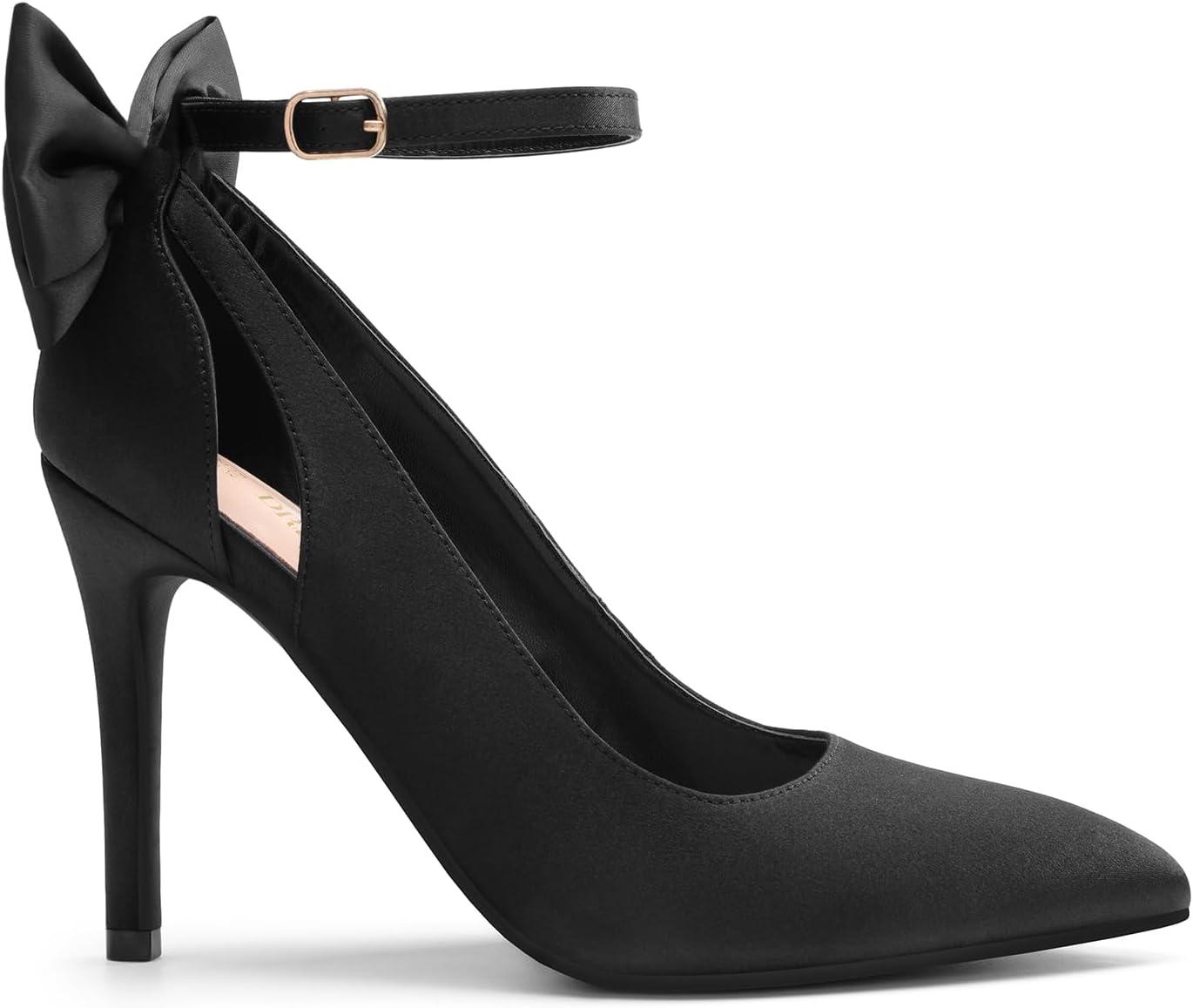 imageDREAM PAIRS Escarpins sexy talons hauts et bout pointu avec nud pour femmeNoir Satin