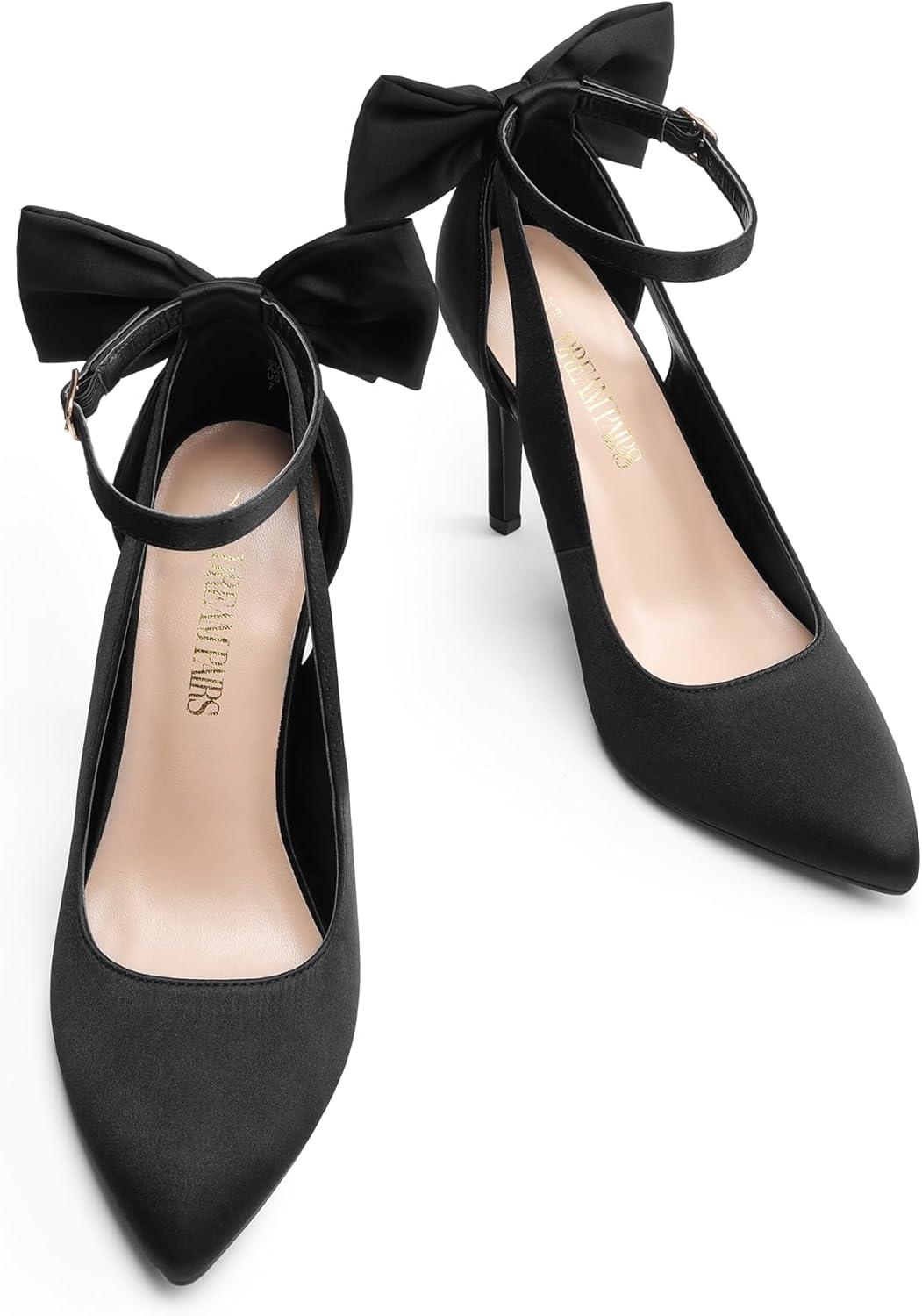 imageDREAM PAIRS Escarpins sexy talons hauts et bout pointu avec nud pour femmeNoir Satin
