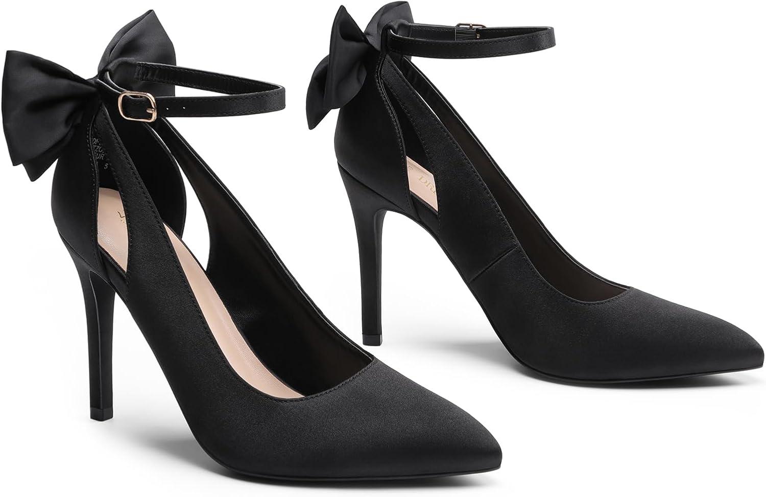 imageDREAM PAIRS Escarpins sexy talons hauts et bout pointu avec nud pour femmeNoir Satin