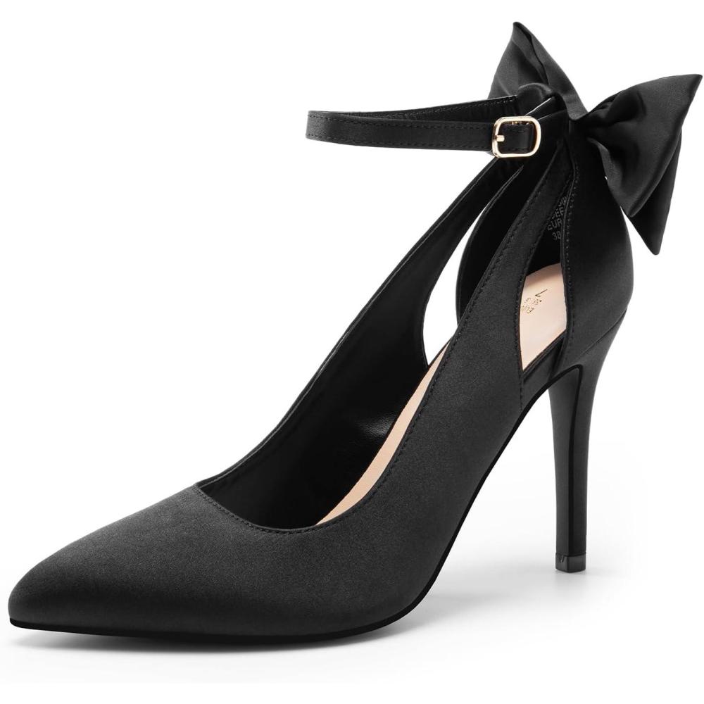 imageDREAM PAIRS Escarpins sexy talons hauts et bout pointu avec nud pour femmeNoir Satin