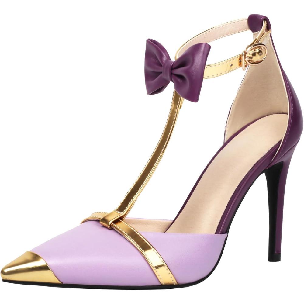 imageEscarpins pour femme avec bout pointu lanires en T et nud avec talon aiguilleLilas