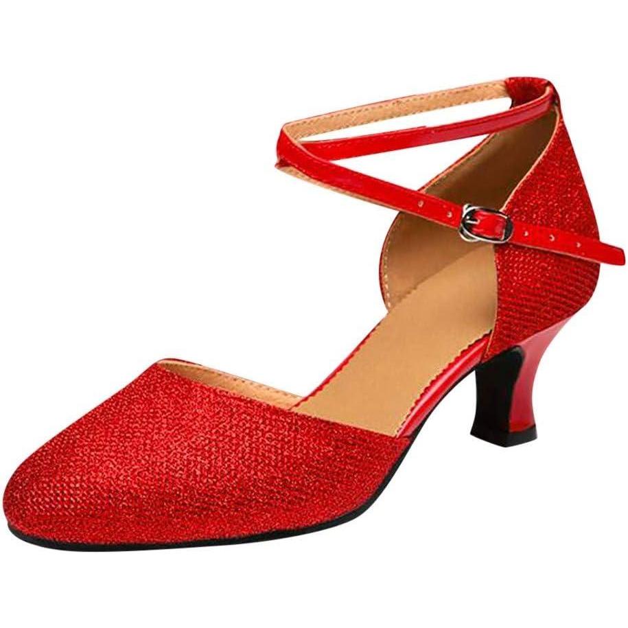 image:imageEscarpins talons hauts pour femme Sandales classiques talon bas Bout pointu Chaussures de danse latine fermes Sangle croise Chaussures daffaires Chaussures de travailRouge