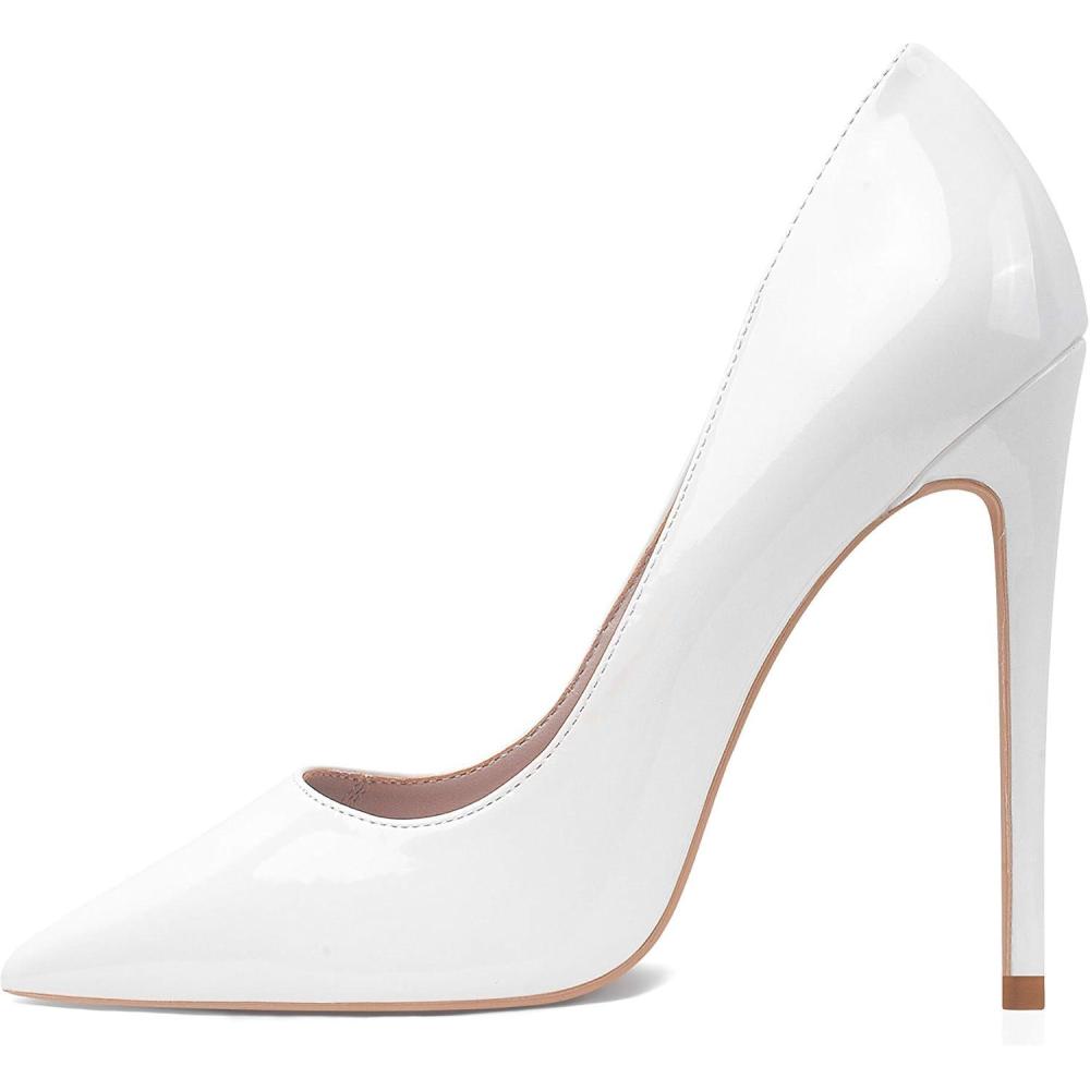 image:imageGENSHUO Femmes Mode Bout Pointu Escarpins Talons Hauts Sexy Slip on Stiletto Party Chaussures 12 CM 472INBlanc