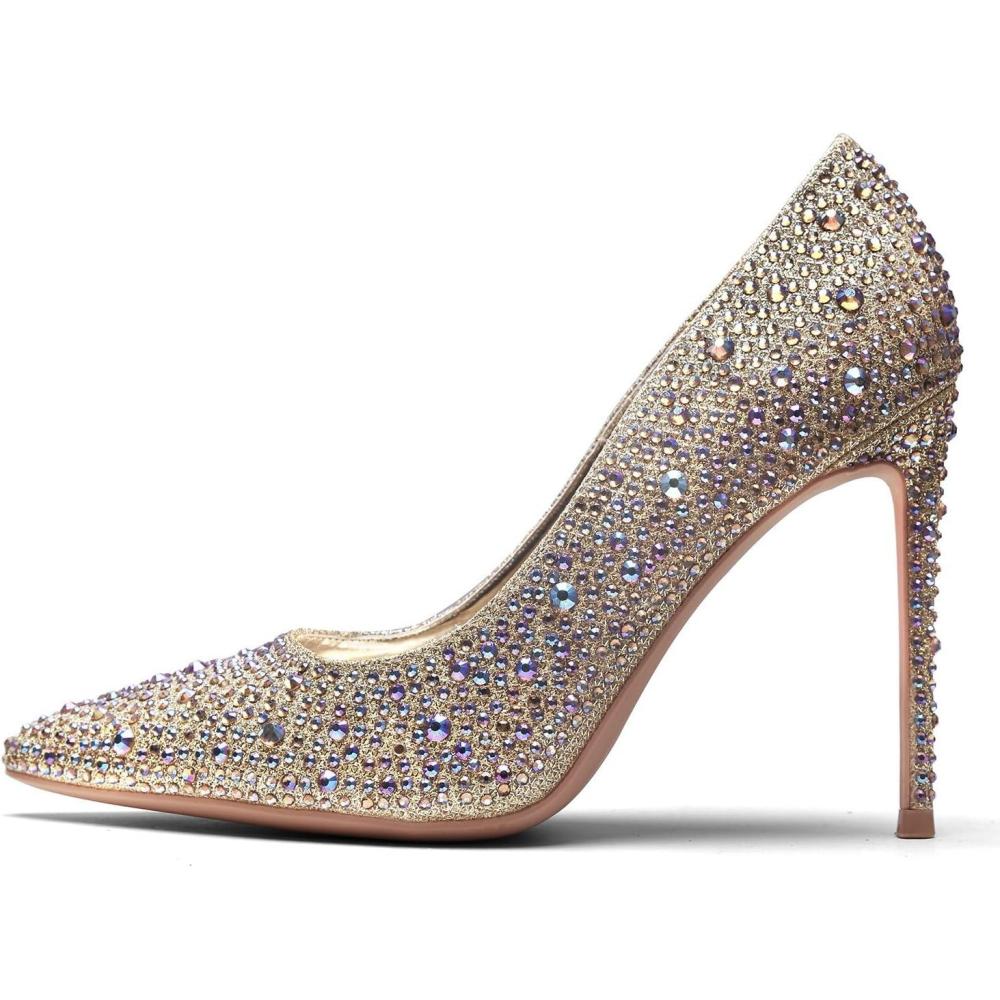image:imageGENSHUO Femmes Mode Bout Pointu Escarpins  Talons Hauts Sexy Slip on Stiletto Party Chaussures 12 CM  472INOr Strass