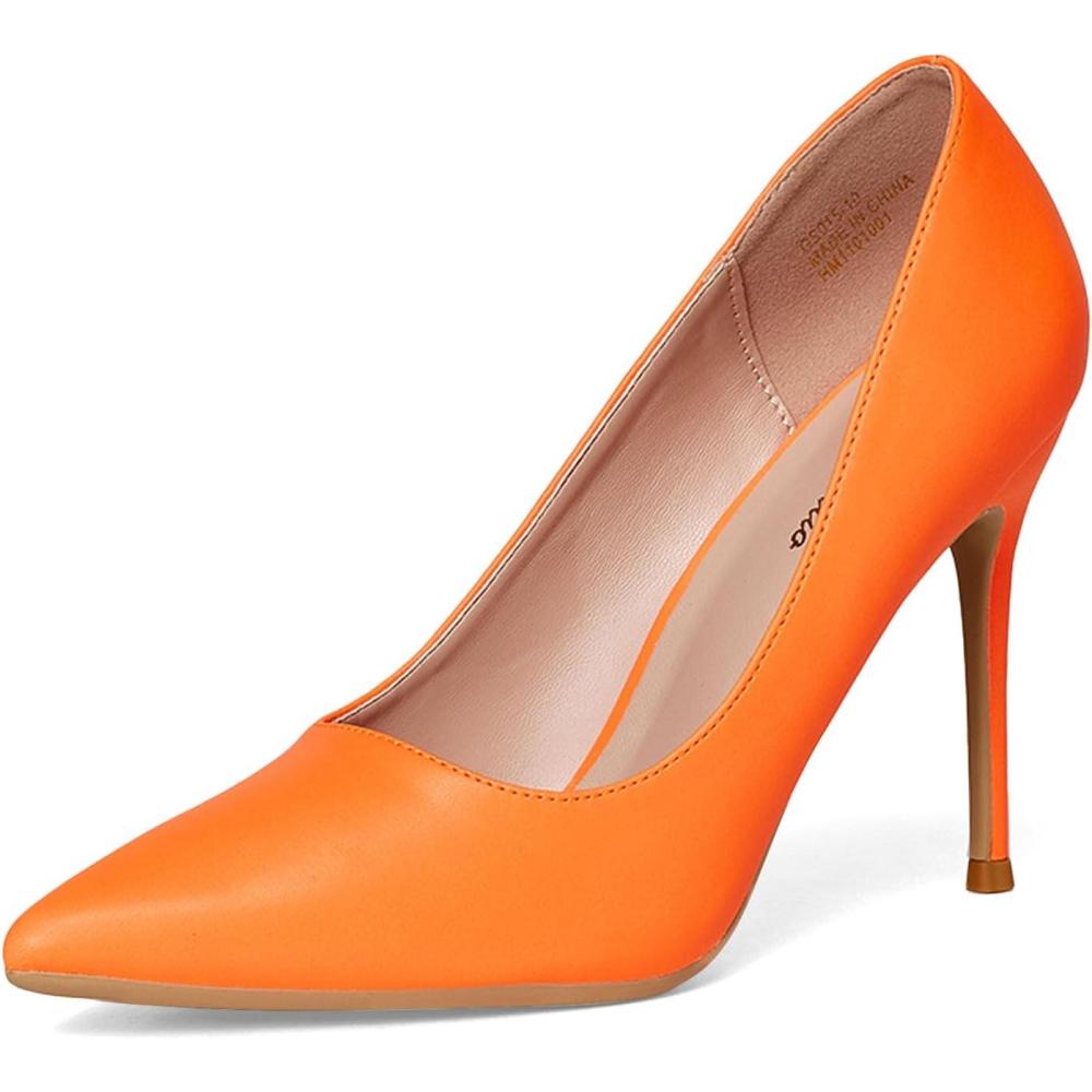 image:imageGENSHUO Femmes Mode Bout Pointu Escarpins Talons Hauts Sexy Slip on Stiletto Party Chaussures 12 CM 472INOrange Mat