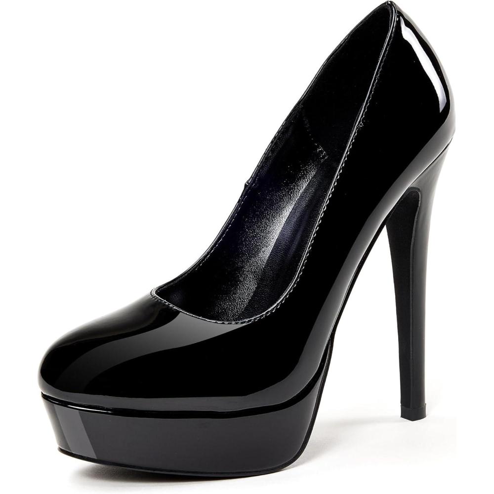 image:imageGENSHUO Femmes Mode Bout Pointu Escarpins Talons Hauts Sexy Slip on Stiletto Party Chaussures 12 CM 472INTout Noir